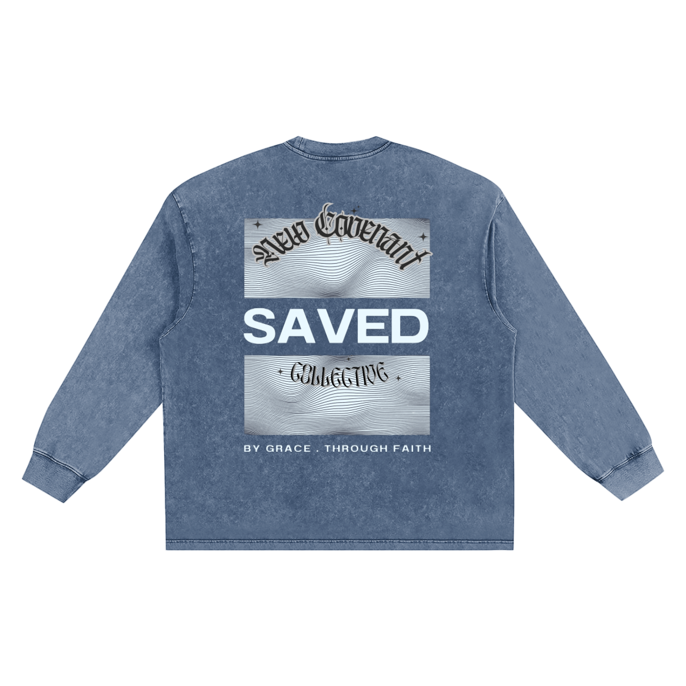 "SAVED" Long Sleeve Snow Washed Frayed Edge T shirt