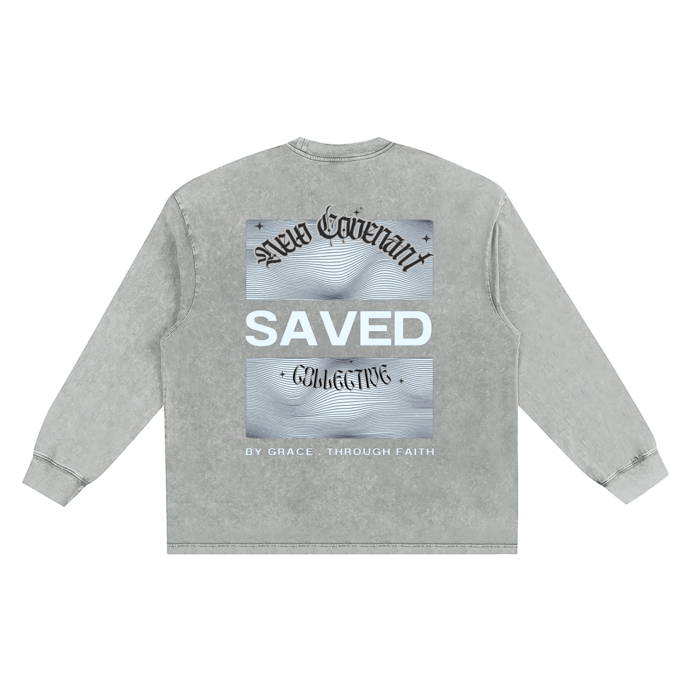 "SAVED" Long Sleeve Snow Washed Frayed Edge T shirt