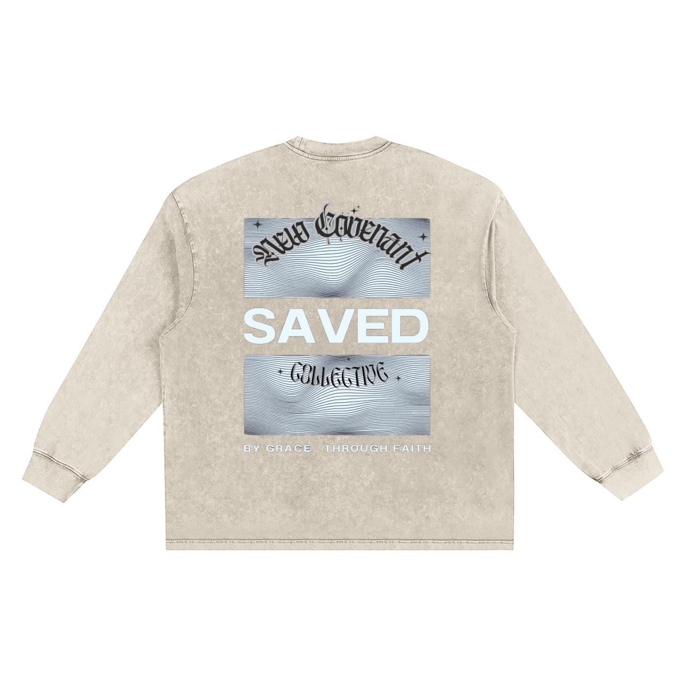 "SAVED" Long Sleeve Snow Washed Frayed Edge T shirt