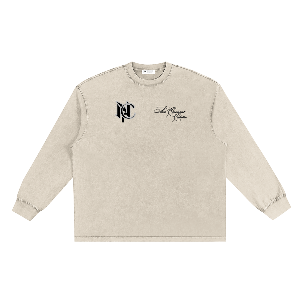 "SAVED" Long Sleeve Snow Washed Frayed Edge T shirt