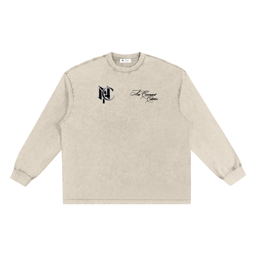 "SAVED" Long Sleeve Snow Washed Frayed Edge T shirt