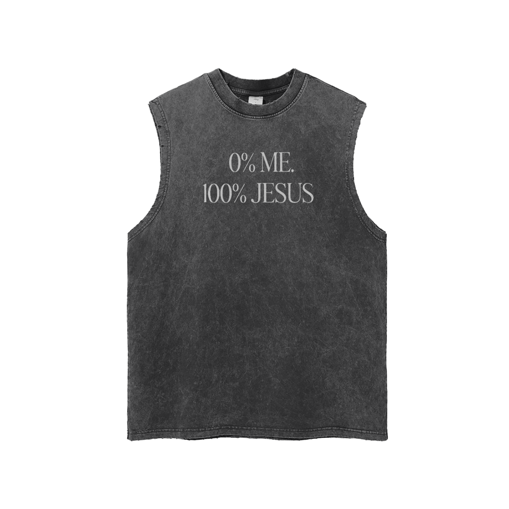 NC "100% JESUS" Snow Washed Frayed Hem Tank Top